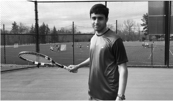 Advait Ganapathy plays tennis after school.