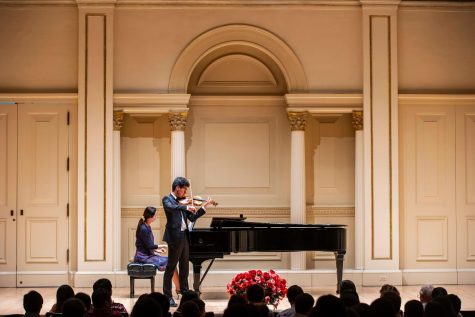Derek Chang '20 performing at the American Protege competition.