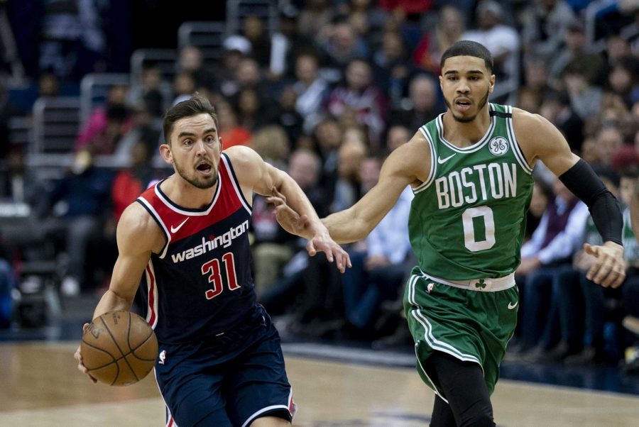 Jayson Tatum of the Boston Celtics on the right. Courtesy of Creative Commons.